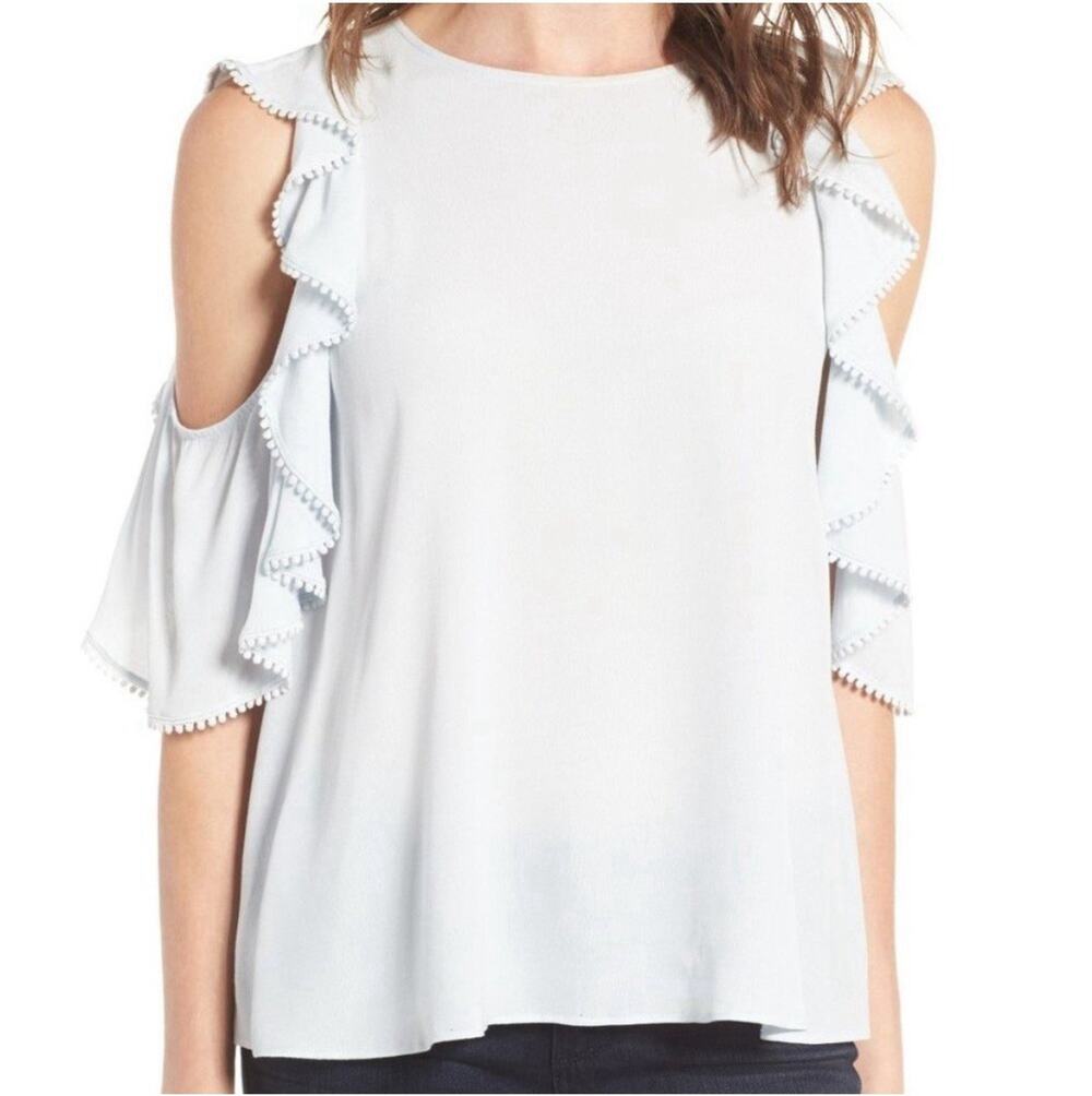 REBECCA MINKOFF WOMEN’S XS Baby Blue BOHO RUFFLE Top Blouse Light Flowy